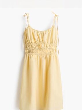 H&M Yellow Tie-Shoulder Smocked Mini Dress